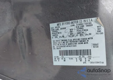 2004 Ford Ranger Edge/Tremor/Xlt from USA, damaged, VIN 1FTZR45E14PA31523